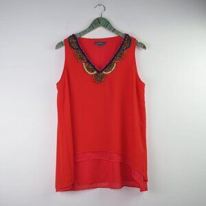 Umgee Silky Layered Sleeveless Beaded V-Neck Sz Lg